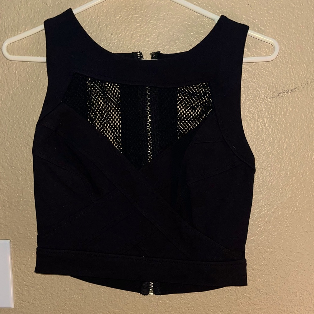 Black tank top with net and zipper on the back